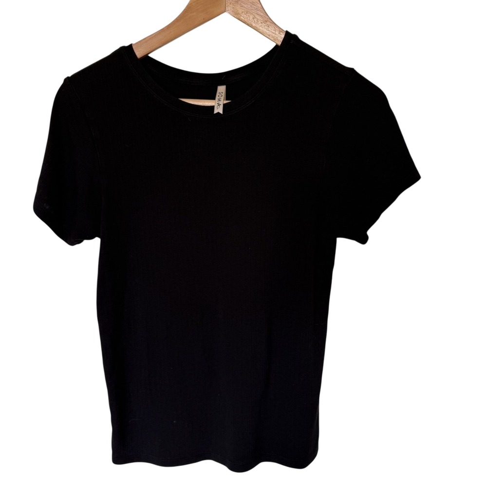 SOMA Black Ribbed Knit‎ Crew Neck Short Sleeve T Shirt Women's Size S